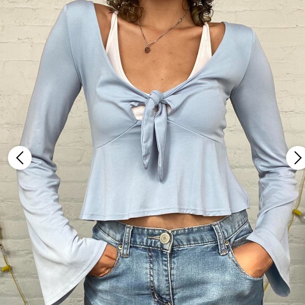 Aeropostale light blue tie front long sleeve flowy top Size XS